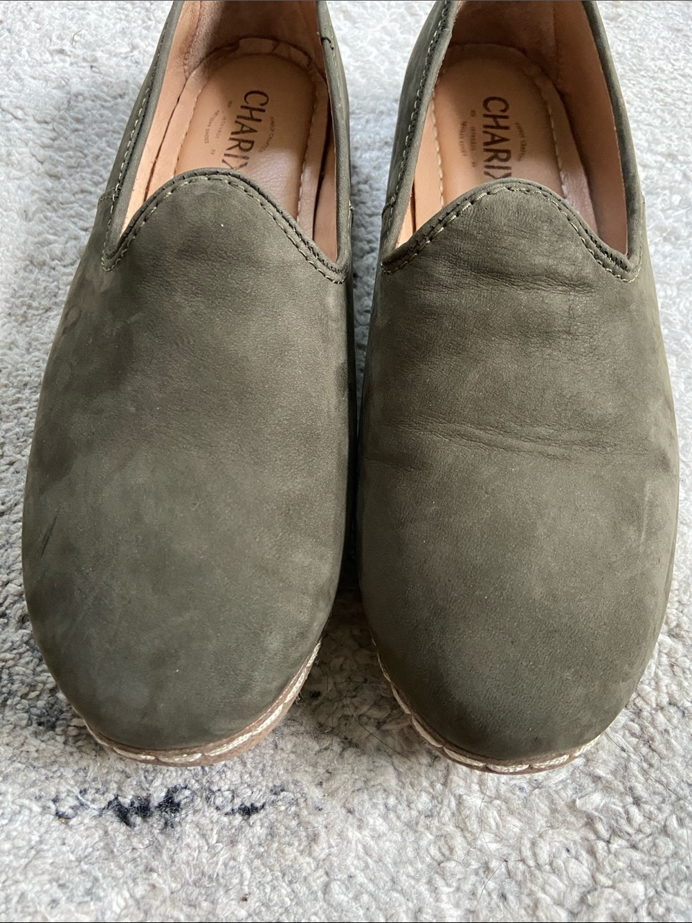 Charix Olive Suede Nubuck Slip-On Loafers - Picture 3 of 11